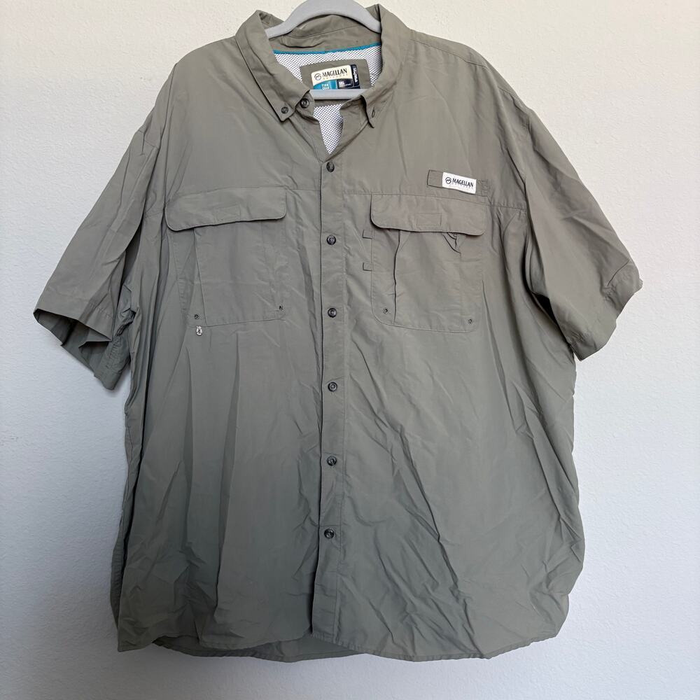 Magellan Outdoors khaki Fishing Shirt 3XL Vented Button Front Nylon GORPCORE